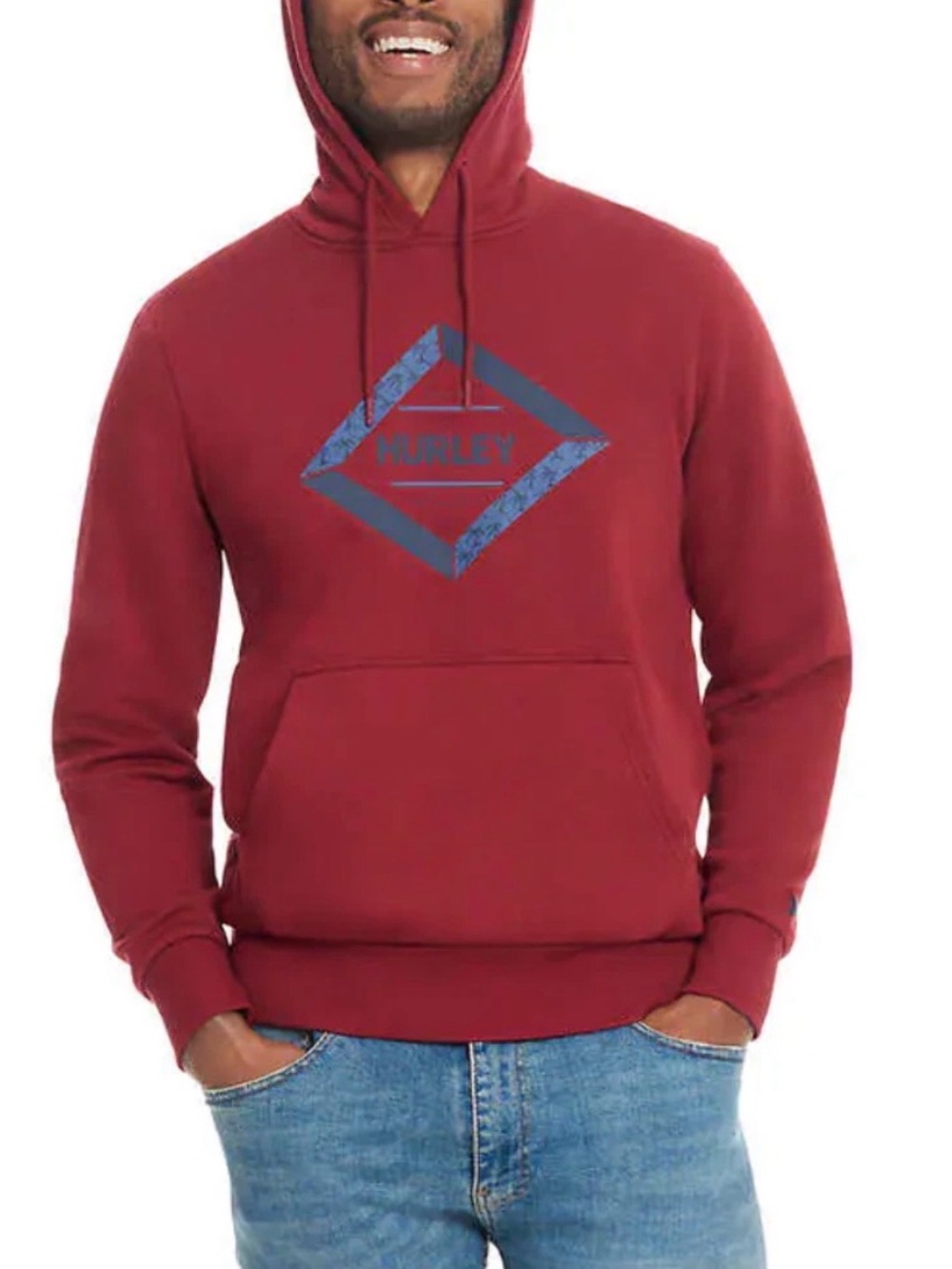 Hurley Men's Burgundy Crewneck Hoodie with Navy Logo